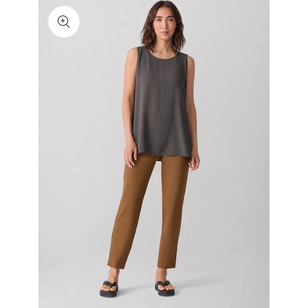 Eileen Fisher Washable Stretch Crepe Ankle Pants Women L Brown Pull On Neutral - Picture 15 of 15